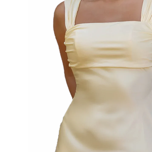 Vestido Mini de Satén Amarillo sin Mangas con Espalda Descubierta y Lazo para Mujer, Ecológico, Sexy, para Fiesta de Verano, Venta al por Mayor - Product Image 2