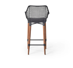 Silla de Bar de Madera de Teca para Exteriores con Asiento de Cuerda Tejida, Taburete Alto Moderno para Jardín, Patio, Cafetería, Restaurante, Hotel - Product Image 4