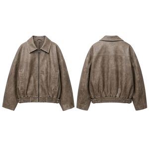 Custom Breathable Soft <b>Suede</b> Leather <b>Jacket</b> High Quality Taupe Finish Elastic Hem Fold Neckline Full Long Sleeves <b>Women</b> Coats - Product Image 3