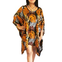 Modisches Damen Rayon Poncho-Kleid mit Blattmuster, offene Seiten, Poncho-Ärmel, Strandkleid für den Sommer