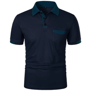 Men's Short Sleeve <b>Polo</b> <b>Shirt</b> Solid Color Oxford Fabric Casual Style Color Blocked Design <b>With</b> <b>Pocket</b> Regular Fit - Product Image 2