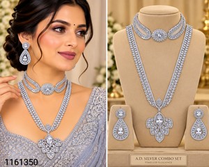 Elegante Conjunto de Collar de Doble Capa con Piedras AD, Gargantilla Brillante de Diamantes Americanos y Collar Largo con Pendientes Colgantes a Juego al por Mayor - Product Image 2