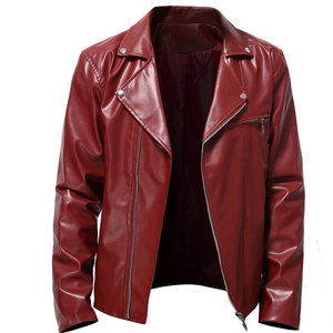 Nueva llegada, chaqueta de cuero PU estilo motero, corte ajustado, personalizada OEM, para hombre, de cuero genuino marrón, con cremallera, de alta calidad. - Product Image 1