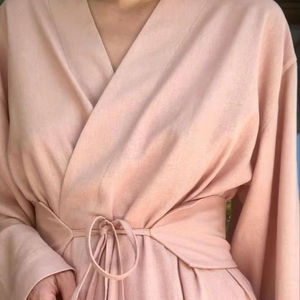 Elegant <b>Blush</b> Wrap Dress Effortless Sophistication and Modern Grace Flattering V-neckline Relaxed Sleeves Plain Dyed Long Dress - Product Image 2