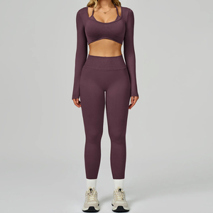 Yoga Set <b>Seamless</b> Contrast Color Beauty Back High Waist Gym Wear Women's Sense Cross Back Bra Slim <b>Seamless</b> <b>Leggings</b> Yoga Set - Product Image 4
