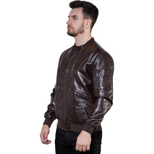 แจ็คเก็ตบอมเบอร์ผู้ชายปี 2025 หนังแกะแท้ผสมหนังเทียม ปกตั้ง น้ำหนักเบา ปิดด้วยซิป สีพื้น - Product Image 2