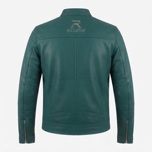 Relevo <b>Men's</b> Leather <b>Motor</b> <b>bike</b> <b>Jacket</b> Collar Zipper Slim Fit Regular Sleeve Logo Front Autumn Style - Product Image 2