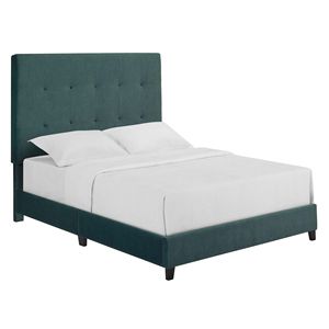 Lit plateforme capitonné en velours vert taille Queen de la collection Bridgevine Home Luxury Up-Holstered Beds - Product Image 4