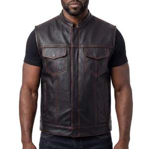 Men's <b>Black</b> Faux Leather Moto <b>Vest</b> Stand Collar Pullover Closure Plus Size Regular Fit Solid Color Outerwear - Product Image 1