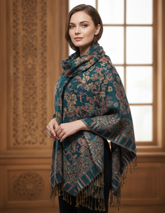 Chal Largo Floral Reversible de Pashmina de Lana Pura para Mujer - Ligero y Transpirable para Uso en Todas las Estaciones - Product Image 2