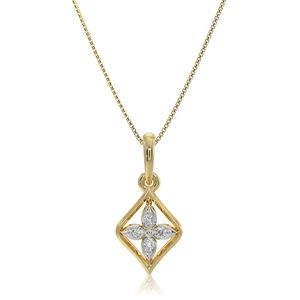 Collier pendentif fleur en or jaune et diamants, coupe marquise, chaîne maille forçat, classique, pour femme, usage quotidien - Product Image 1