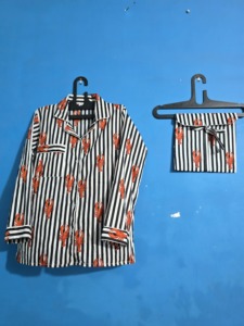 Lobuster Block Print Cotton <b>Pajama</b> Set for Women | Handcrafted Indian Striped Night <b>Suit</b> - Product Image 6