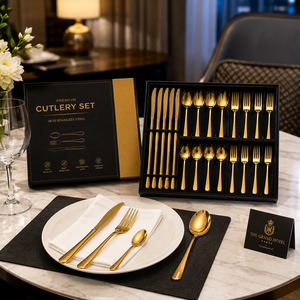 Ensemble de couverts de luxe en acier inoxydable doré, 4 pièces, finition miroir, pour hôtel, restaurant, mariage, vaisselle, logo personnalisé - Product Image 4