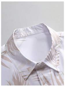 Conjunto de dos piezas de verano con estampado de hojas sutiles para hombre, camisa de manga corta con botones y pantalones cortos con cintura elástica, conjunto ligero para la playa - Product Image 3