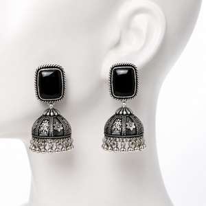 Wholesale Brass Oxidized <b>Silver</b> Black Onyx Jhumka <b>Earrings</b> for Women | Handmade Indian Ethnic Boho <b>Dangle</b> Drop Party <b>Earrings</b> - Product Image 5