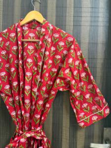 Bata Kimono de Algodón con Estampado Floral para Mujer, Transpirable, Cuello en V, Cierre con Cordón, Ligera, Hecha a Mano, para Verano - Product Image 3