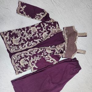 Purple Chinon Silk Embroidered Choli Palazzo Set With Designer <b>Jacket</b> Ready To Wear Wholesale Rate By Royal Export - Product Image 3