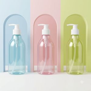 ขวดปั๊มโลชั่นพลาสติก PET ทรงกลม ขนาด 400 มล. สีใส ฟ้า ชมพู เหลือง สำหรับแชมพู ครีมอาบน้ำ บรรจุภัณฑ์เครื่องสำอาง โรงงานเวียดนาม - Product Image 2