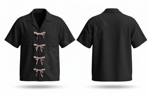 Trendy Short Sleeve <b>Dress</b> Shirt Custom Floral Bow Detailing Stylish Button-up Casual Fashionable Customized Logo <b>Dress</b> Shirts - Product Image 3