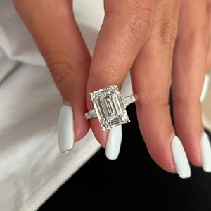 Three Stone Lab Grown <b>Diamond</b> <b>Ring</b> 7 Carat Tapered Baguette 18k White Gold Trendy Design IGI Certified VVS Clarity Women's - Product Image 4