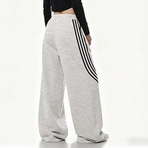 Pantalon de survêtement large en velours côtelé à trois bandes pour femme, style rétro américain, imprimé léopard, coupe décontractée, style urbain, coupe incurvée - Product Image 2