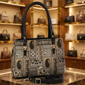 Handmade Paisley Ajrakh Jacquard Tote Bag with Detachable <b>Strap</b> - Product Image 1