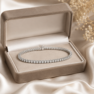 Pulsera de tenis de oro blanco de 14 quilates con diamantes auténticos de talla brillante |   Joyería Fina de Lujo Clásica para Mujer, Regalo de Aniversario de Bodas - Product Image 3