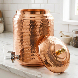 Hammered Copper Water <b>Dispenser</b> Ayurvedic Handcrafted Pure Copper Water Storage Container Traditional <b>Beverage</b> - Product Image 1