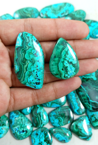 Lot de cabochons en chrysocolle et malachite, pierres précieuses naturelles bleu-vert polies, pierres en vrac pour la fabrication de bijoux en gros - Product Image 5