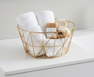 Elegant Geometric Metal Wire <b>Storage</b> <b>Basket</b> <b>Gold</b> Color Modern Design Multi Purpose Neatening Organizer - Product Image 6