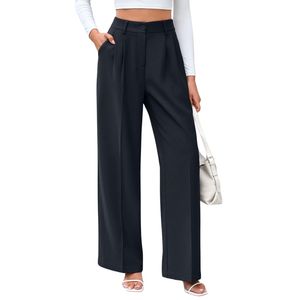 Pantalones de Vestir para Mujer, Corte Recto Personalizado, Cintura Alta, Pierna Ancha, Color Sólido, Duraderos, de Alta Calidad, Poliéster y Spandex, Formales - Product Image 1