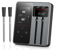 Thermomètre à viande sans fil étanche avec contrôle par application, portée Bluetooth de 600 pieds, double sonde et 6 capteurs, lecture instantanée 0.5S, LCD
