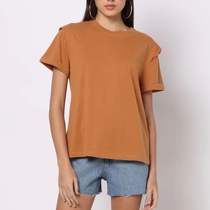 Nueva Camiseta de Algodón Pesado con Cuello Redondo para Mujer, Manga Corta, para Parejas, de Algodón Puro, Holgada, de Moda, Estilo Cardigan - Product Image 1