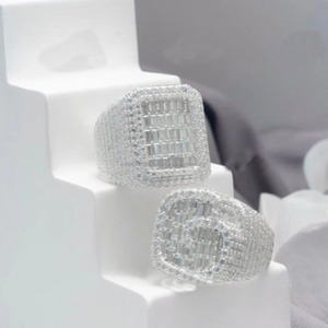 Men's <b>Iced</b> Out Moissanite Diamond Cluster Hip Hop <b>Ring</b> 925 Sterling Silver Rhodium Plated Baguette Cut Prong Setting - Product Image 3