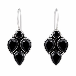 Boucles d'oreilles en onyx noir en forme de goutte d'eau |   Boucles d'oreilles ethniques bohèmes plaquées argent antique pour fête, bijoux faits à la main pour femmes, directement de l'usine - Product Image 5