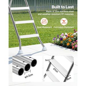 Scala per Piscina a Parete Alta in Acciaio Inossidabile a Forma di A, Capacità 330 Libbre, per Piscine Fuori Terra - Product Image 4
