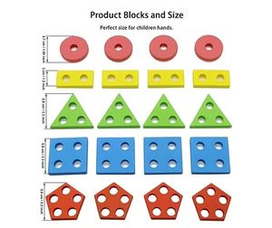 Rompecabezas de Madera para Clasificar y Apilar Formas, Juguete de Aprendizaje Montessori, Juego de Bloques Educativos para Combinar Colores para Niños Pequeños - Product Image 4