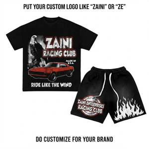 240 GSM Heavy Cotton Jersey <b>Black</b> Graphic <b>T</b> <b>Shirt</b> and Shorts Set Custom Logo OEM ODM Premium Streetwear Wear - Product Image 1