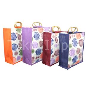 Bolsa de Compras de Yute Ecológica y Natural, con Asas de Caña, Estampado Floral Multicolor, Bolsa de Compras de Arpillera - Product Image 3