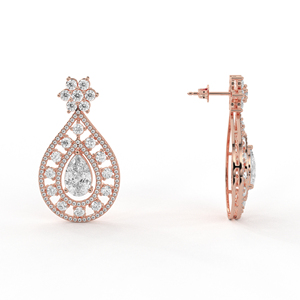 POOJA DIAMOND 14K 18K <b>Gold</b> Lab Grown Diamond Pear Cut Double Halo Dangle Earrings IGI Certified Luxury Floral Bridal Wedding - Product Image 5