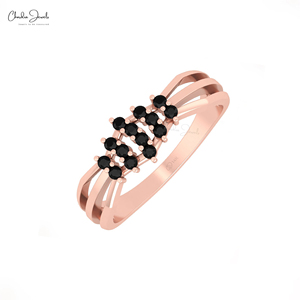 New Hot Selling 1.5mm Round Cut Black Diamond <b>Dainty</b> <b>Ring</b> with 14k Solid Rose Gold Wedding Band OEM ODM Jewelry Supplier - Product Image 5