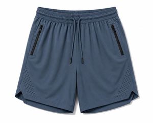 Shorts pour hommes en polyester respirant tricoté 120g avec taille élastique, poches zippées, taille haute, couleur unie, style décontracté et sportif - Product Image 5