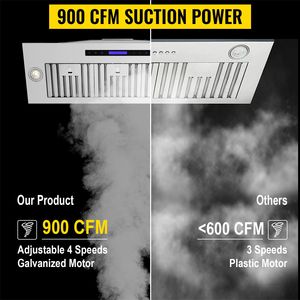 Cappa aspirante da incasso 900CFM a 4 velocità, 36 pollici, in acciaio inossidabile, con telecomando touch e luci LED, con deflettore - Product Image 2