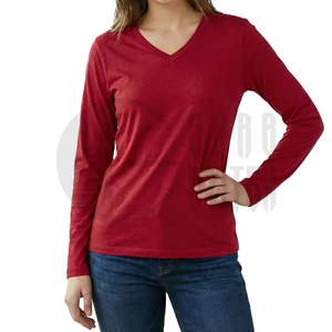 Camiseta de Manga Larga con Cuello en V para Mujer, Etiqueta Privada Personalizada, Tops para Dama al por Mayor, Camiseta Ajustada con Cuello en V - Product Image 5