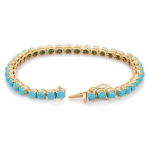 18K <b>Gold</b> Turquoise Prong Set Fine Charm Eternity Bracelet - Product Image 3
