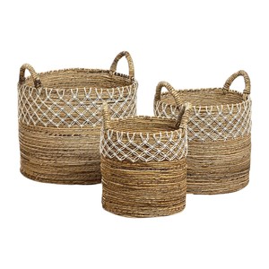 Handwoven Water Hyacinth Plant <b>Basket</b> Set Nordic Geometric Straw Flower Pot Cover Rustic Boho Home Living Room Decoration <b>Gift</b> - Product Image 1