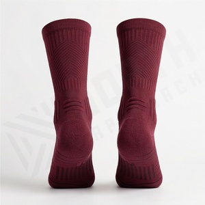 Crew <b>Socks</b> Solid Burgundy Knitted Breathable Casual Daily Wear Adult Regular Style - Product Image 2