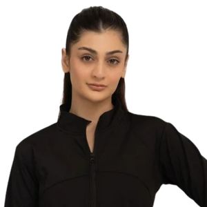 Blouson bomber noir pour femme, fermeture éclair intégrale, col montant, manches longues, en polyester tricoté, vêtement de sport décontracté, tenue d'automne - Product Image 2