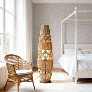 Lampe de sol en <span class=keywords><strong>rotin</strong></span> de style Wabi-sabi japonais, lumière LED chaude, interrupteur au <span class=keywords><strong>pied</strong></span>, CRI 90 élevé, salon, chambre à coucher, hôtel, lampe de chevet - Product Image 5