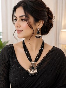 Handmade Turkish Inspired Black Mala <b>Statement</b> <b>Necklace</b> Set Faux Pearl Ottoman Jewelry Handmade Bulk Product - Product Image 6
